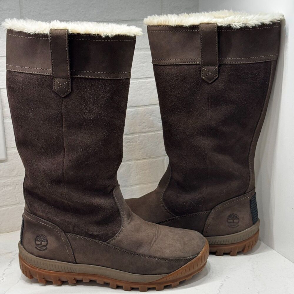 Timberland Mt Hayes Women's 9.5 Boots Brown Leather Tall Pull On Waterproof